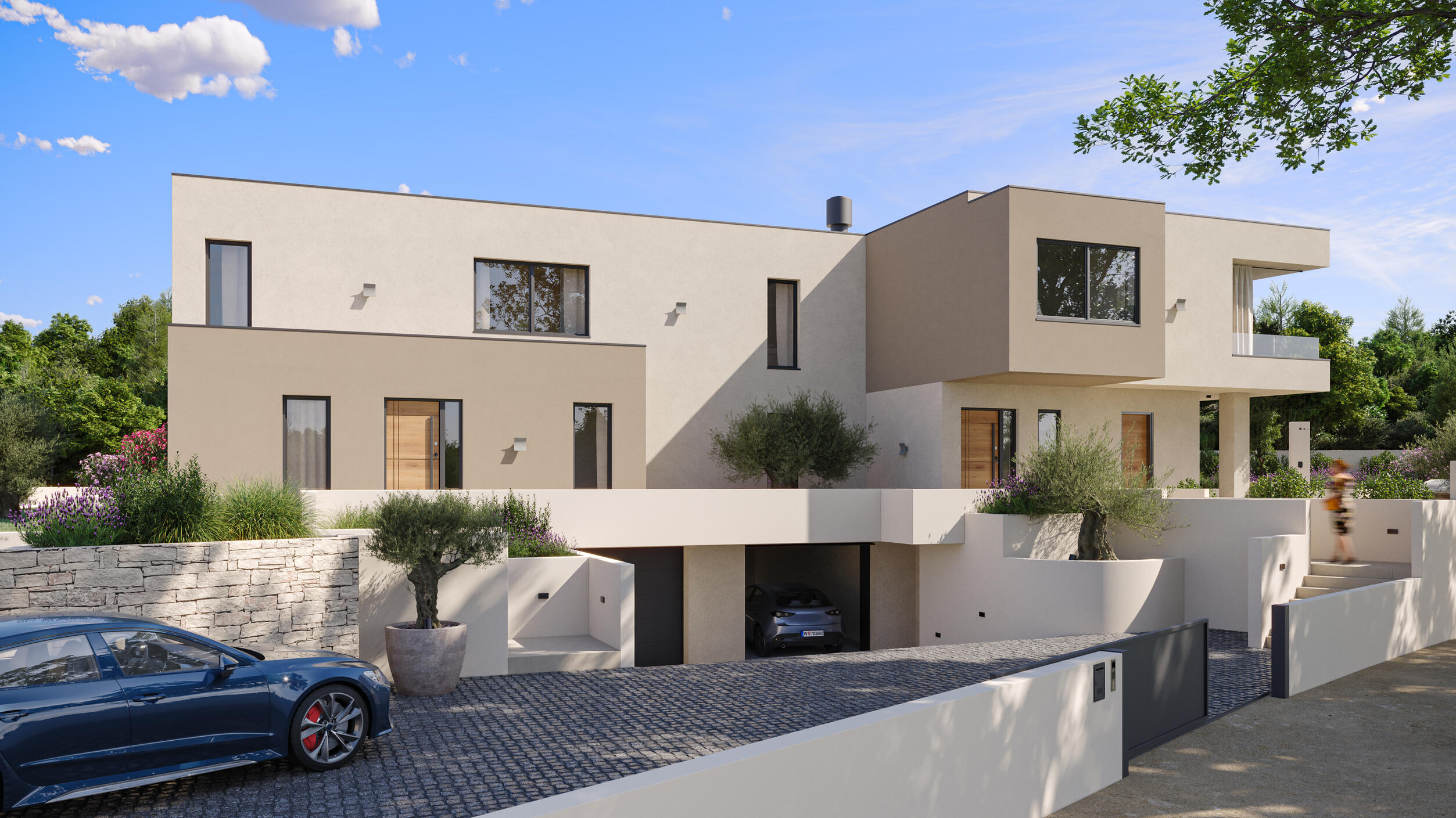 Photorealistic Exterior 3D Render Of A Residential Beige Facade Building